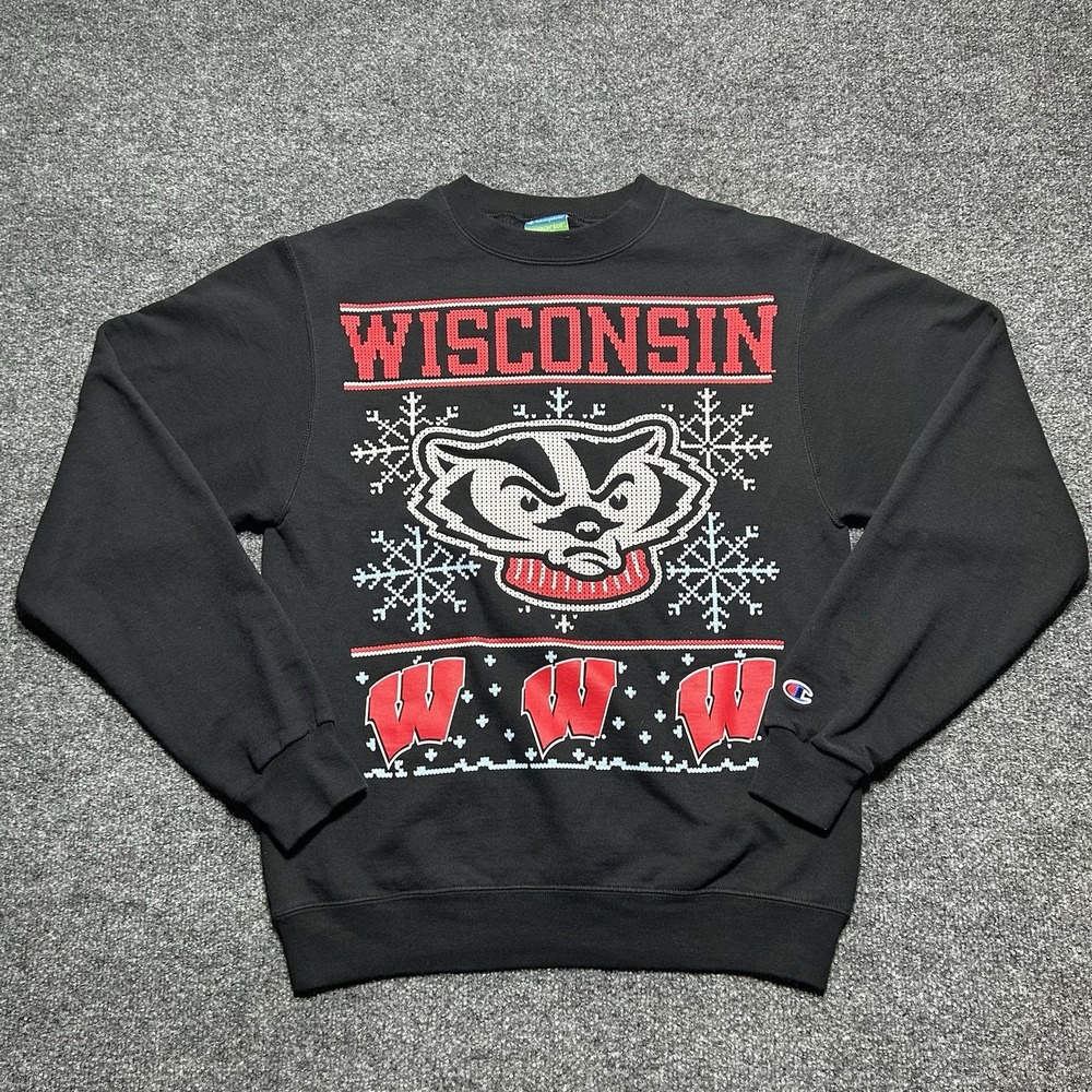 Champion Wisconsin Badgers Ugly Christmas Sweater Crewneck Men's Size Small